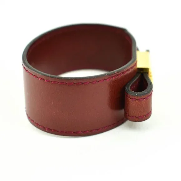 HERMES "Artemis": Scarlet Red, Leather & Gold "H" Logo Bracelet (ow) - Picture 5 of 10